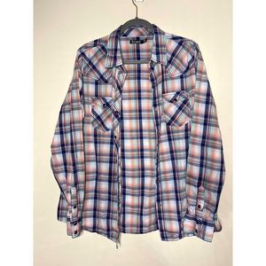 Cruel Western Wear Mens Blue Button Snap Plaid XXL Long Sleeve Button‎ Front Top
